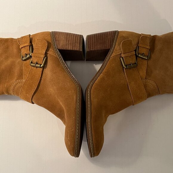 Anne Klein AKBilling Brown Suede Ankle Boots Buckle Detailing Women's Size 7.5M - Picture 11 of 13